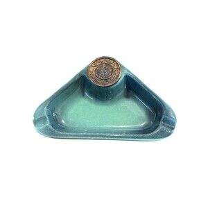 Vintage The Hyde Park 1940 Ceramic Mid-Century Triangle Ashtray USA Teal Green